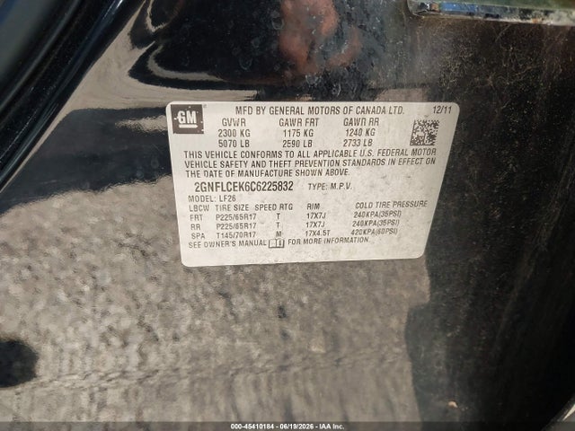 45410184 :رقم المزاد ، 2GNFLCEK6C6225832 vin ، 2012 Chevrolet Equinox Ls مزاد بيع