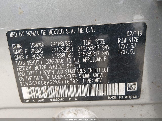 Honda HR-V LX 2019 3CZRU6H32KG716792 Image 9
