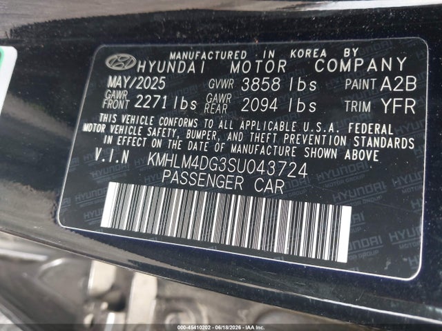 Aukcja sprzedaży 2025 Hyundai Elantra Sel Sport, vin: KMHLM4DG3SU043724, numer aukcji: 45410202