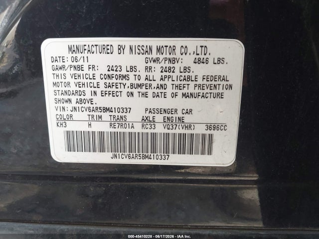 Продажа на аукционе авто 2011 Infiniti G37x, vin: JN1CV6AR5BM410337, номер лота: 45410228