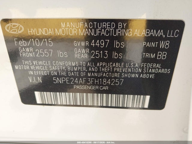 Hyundai SONATA SE 2015 5NPE24AF3FH184257 Image 9