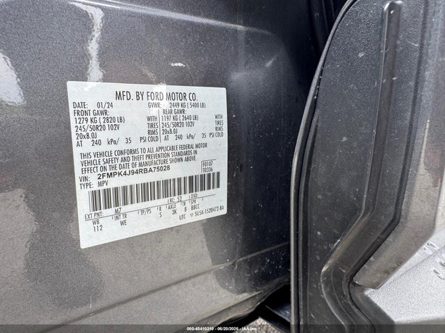 2024 Ford Edge St-line მანქანა იყიდება აუქციონზე, vin: 2FMPK4J94RBA75028, აუქციონის ნომერი: 45410310