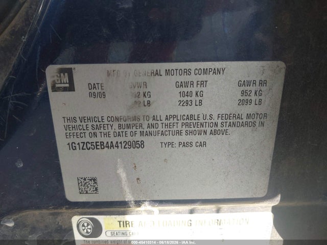 Auction sale of the 2010 Chevrolet Malibu Lt, vin: 1G1ZC5EB4A4129058, lot number: 45410314