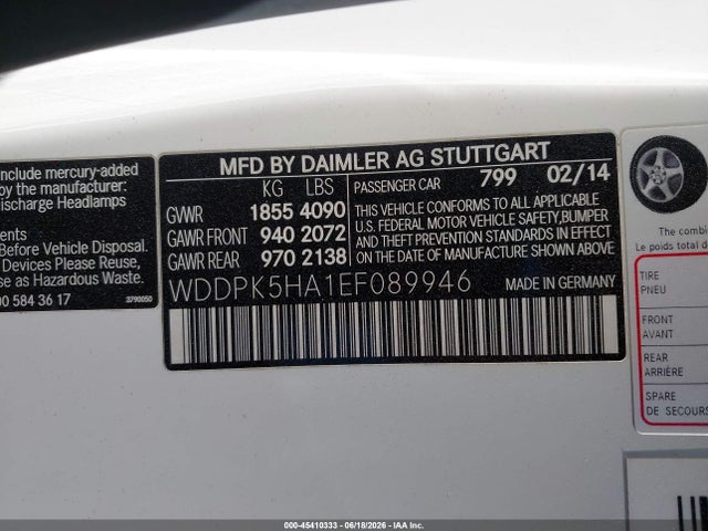 Auction sale of the 2014 Mercedes-benz Slk 350, vin: WDDPK5HA1EF089946, lot number: 45410333