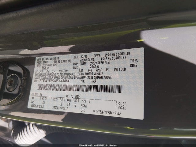 1FTEW1EP9MFA43884 Ford F-150 Xlt