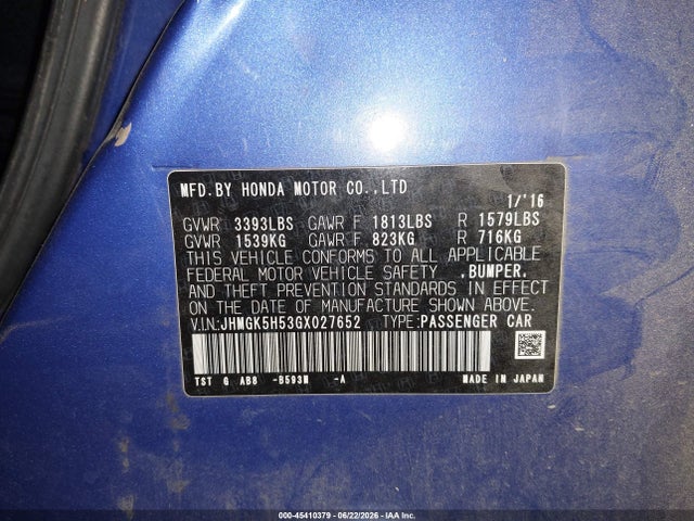 JHMGK5H53GX027652 Honda FIT LX