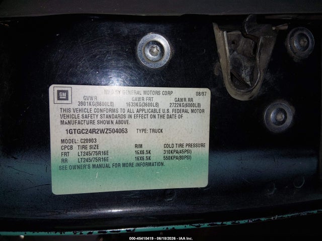 Продаж на аукціоні авто 1998 Gmc Sierra 2500 Hd Sl, vin: 1GTGC24R2WZ504063, номер лоту: 45410419