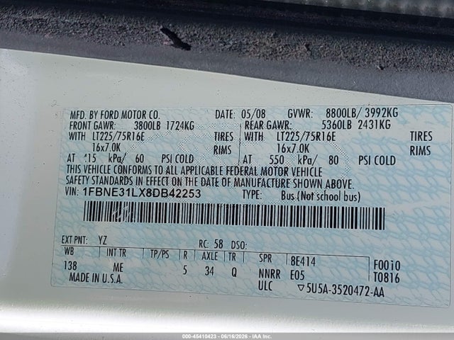 Продаж на аукціоні авто 2008 Ford E-350 Super Duty Xl/xlt, vin: 1FBNE31LX8DB42253, номер лоту: 45410423