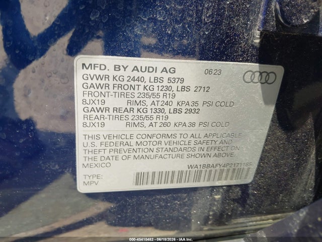45410482 :رقم المزاد ، WA1BBAFY4P2171185 vin ، 2023 Audi Q5 Premium Plus 40 Tfsi Quattro S Tronic مزاد بيع