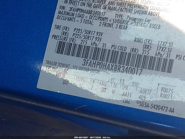 Aukcja sprzedaży 2011 Ford Fusion Se, vin: 3FAHP0HAXBR340017, numer aukcji: 45410507