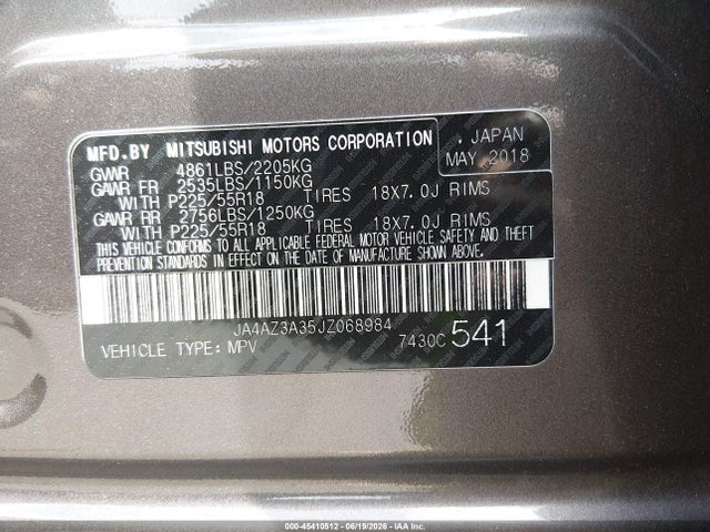 Aukcja sprzedaży 2018 Mitsubishi Outlander Es/le/se/sel, vin: JA4AZ3A35JZ068984, numer aukcji: 45410512
