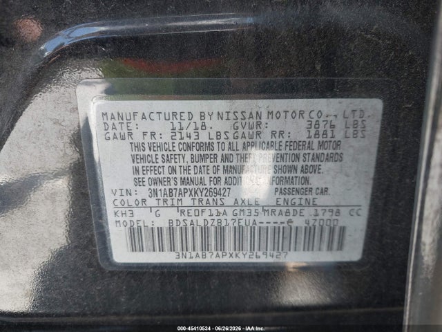 Nissan SENTRA SV 2019 3N1AB7APXKY269427 Image 9
