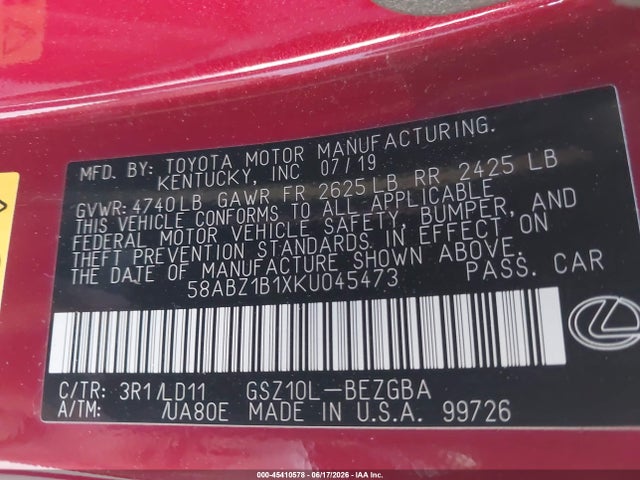 Lexus ES 350 2019 58ABZ1B1XKU045473 Image 9
