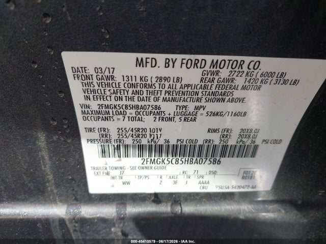 Aukcja sprzedaży 2017 Ford Flex Sel, vin: 2FMGK5C85HBA07586, numer aukcji: 45410579