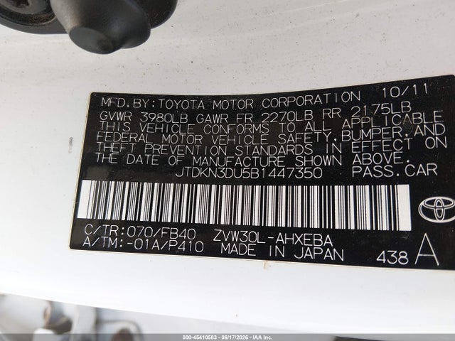 Aukcja sprzedaży 2011 Toyota Prius Two, vin: JTDKN3DU5B1447350, numer aukcji: 45410583