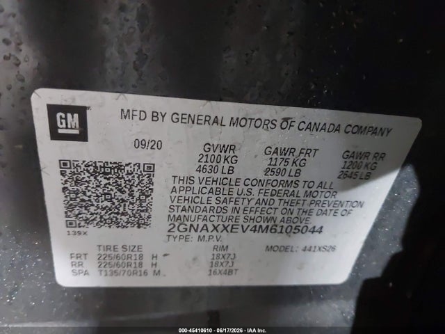 Aukcja sprzedaży 2021 Chevrolet Equinox Awd Premier, vin: 2GNAXXEV4M6105044, numer aukcji: 45410610