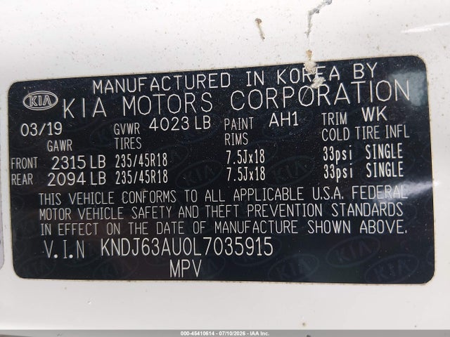 Aukcja sprzedaży 2020 Kia Soul Gt-line, vin: KNDJ63AU0L7035915, numer aukcji: 45410614