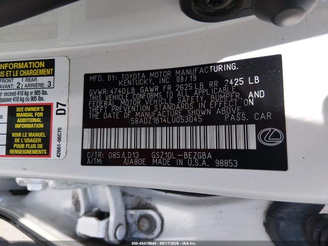 Aukcja sprzedaży 2020 Lexus Es 350, vin: 58ADZ1B14LU053045, numer aukcji: 45410640