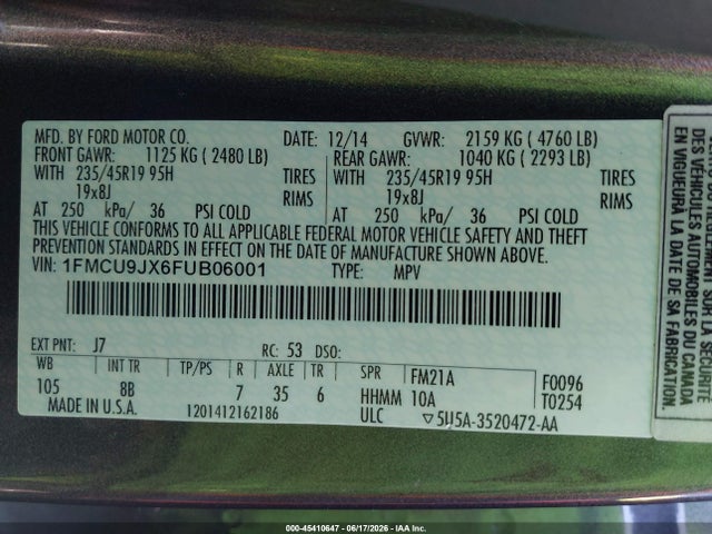 Ford Escape Titanium 2015 1FMCU9JX6FUB06001 Image 9