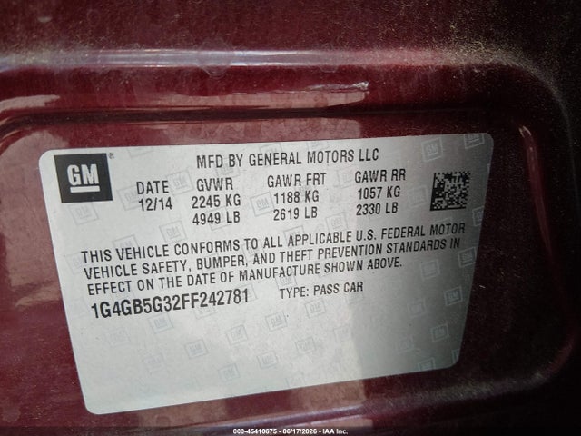 Продажа на аукционе авто 2015 Buick Lacrosse Leather, vin: 1G4GB5G32FF242781, номер лота: 45410675