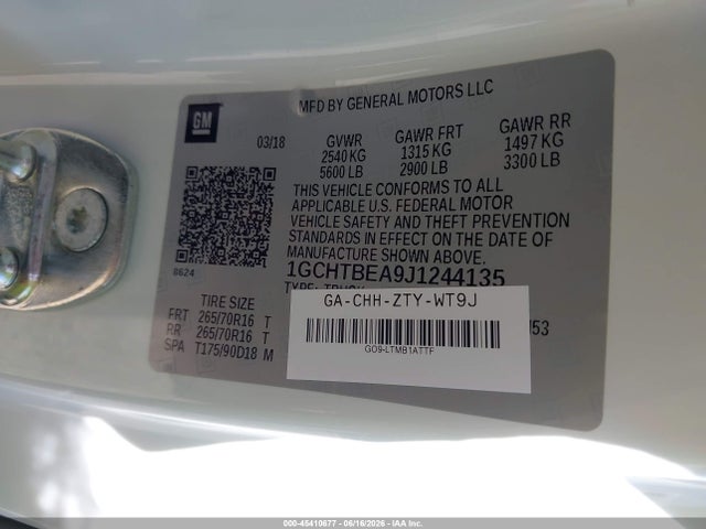 1GCHTBEA9J1244135 Chevrolet Colorado 4wd Work Truck