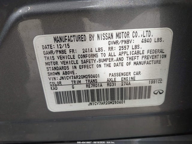 Aukcja sprzedaży 2016 Infiniti Q50 2.0t Premium, vin: JN1CV7AR2GM250401, numer aukcji: 45410687