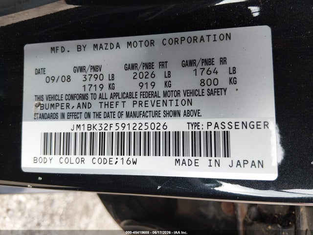 Продажа на аукционе авто 2009 Mazda Mazda3 I, vin: JM1BK32F591225026, номер лота: 45410688