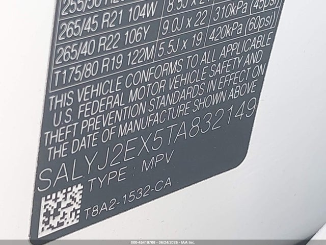 Продаж на аукціоні авто 2026 Land Rover Range Rover Velar S, vin: SALYJ2EX5TA832149, номер лоту: 45410708