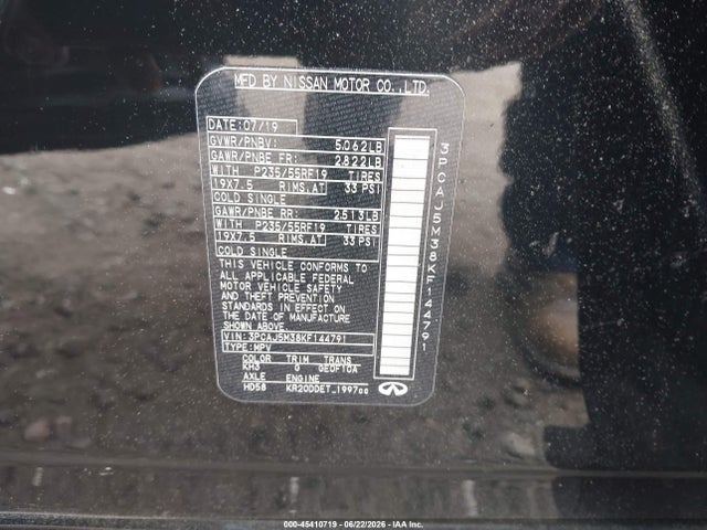 Продажа на аукционе авто 2019 Infiniti Qx50 Luxe, vin: 3PCAJ5M38KF144791, номер лота: 45410719