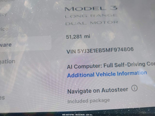 Tesla Model 3 Long Range 2021 5YJ3E1EB5MF974806 Image 7
