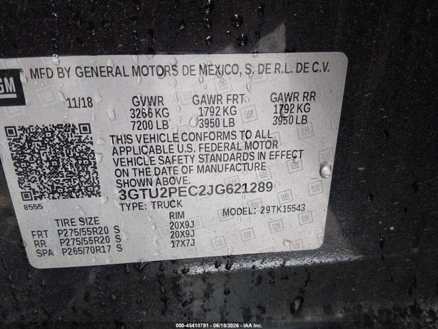 2018 Gmc Sierra 1500 Denali მანქანა იყიდება აუქციონზე, vin: 3GTU2PEC2JG621289, აუქციონის ნომერი: 45410791