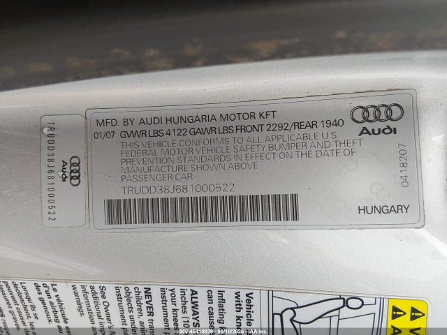 Продажа на аукционе авто 2008 Audi Tt 3.2, vin: TRUDD38J681000522, номер лота: 45410828