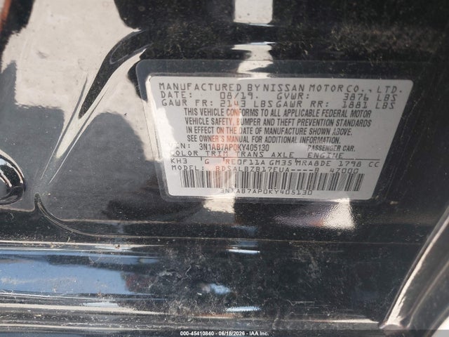 Nissan SENTRA S 2019 3N1AB7AP0KY405130 Image 9