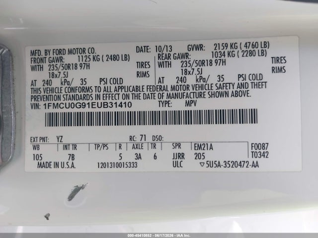 Ford ESCAPE SE 2014 1FMCU0G91EUB31410 Image 9