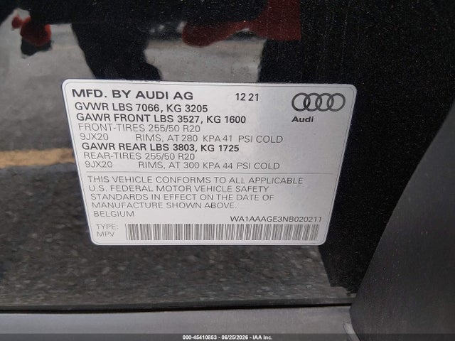 Продаж на аукціоні авто 2022 Audi E-tron Premium Quattro, vin: WA1AAAGE3NB020211, номер лоту: 45410853