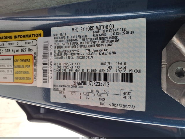 Продаж на аукціоні авто 2018 Ford Fusion Hybrid S, vin: 3FA6P0UU7JR235912, номер лоту: 45410871