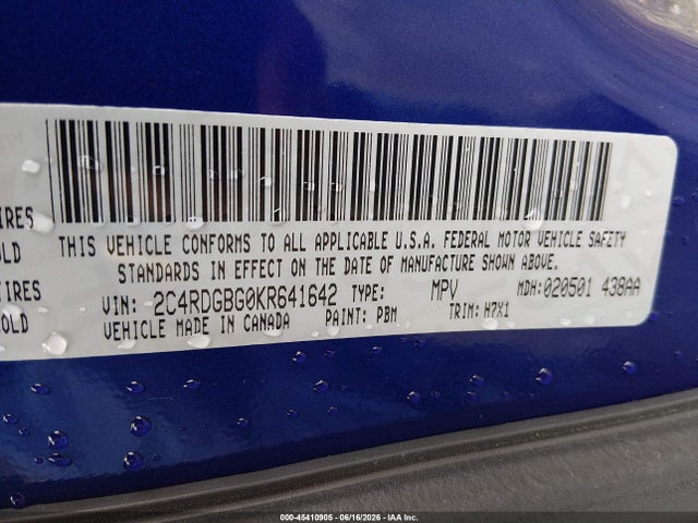 Продаж на аукціоні авто 2019 Dodge Grand Caravan Se, vin: 2C4RDGBG0KR641642, номер лоту: 45410905