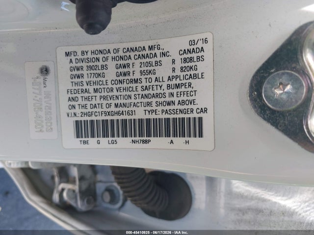 2HGFC1F9XGH641631 Honda Civic Touring
