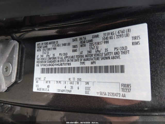Ford ESCAPE SE 2017 1FMCU9GD1HUB70785 Image 9