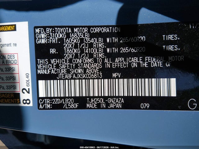 45410963 :رقم المزاد ، JTEABFAJXSK026813 vin ، 2025 Toyota Land Cruiser مزاد بيع