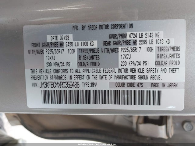Aukcja sprzedaży 2024 Mazda Cx-5 2.5 S Preferred, vin: JM3KFBCMXR0359488, numer aukcji: 45410981