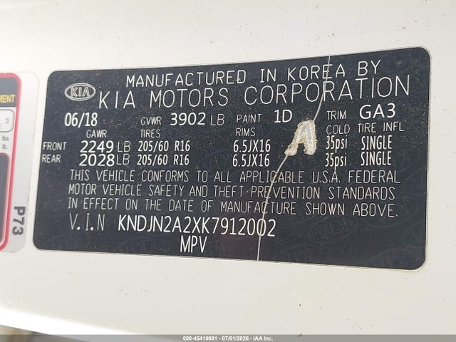 Aukcja sprzedaży 2019 Kia Soul, vin: KNDJN2A2XK7912002, numer aukcji: 45410991