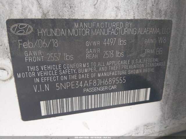 Продажа на аукционе авто 2018 Hyundai Sonata Sel, vin: 5NPE34AF8JH689555, номер лота: 45411028