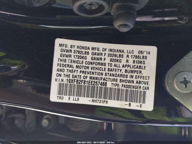 Honda CIVIC EX 2014 19XFB2F81EE257468 Image 9