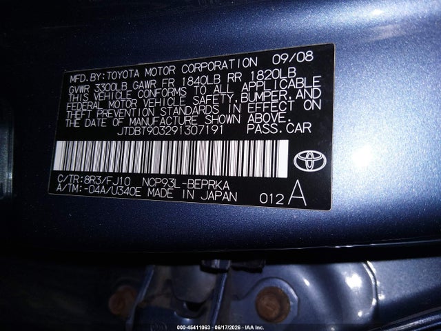 Aukcja sprzedaży 2009 Toyota Yaris, vin: JTDBT903291307191, numer aukcji: 45411063