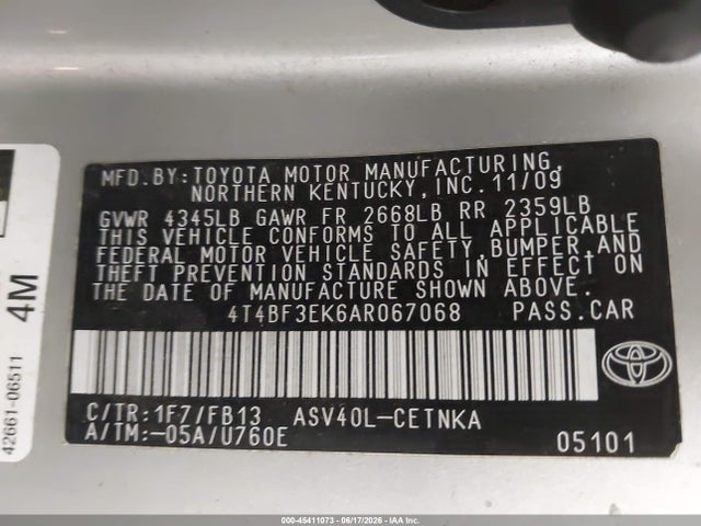 2010 Toyota Camry Le მანქანა იყიდება აუქციონზე, vin: 4T4BF3EK6AR067068, აუქციონის ნომერი: 45411073