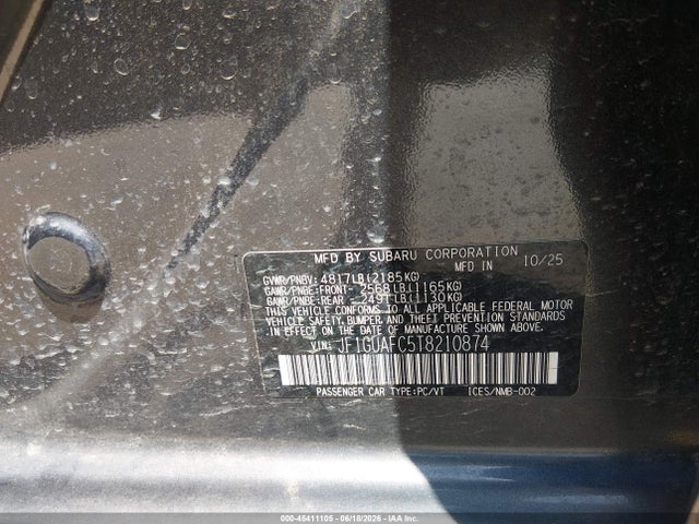 45411105 :رقم المزاد ، JF1GUAFC5T8210874 vin ، 2026 Subaru Impreza Sport مزاد بيع