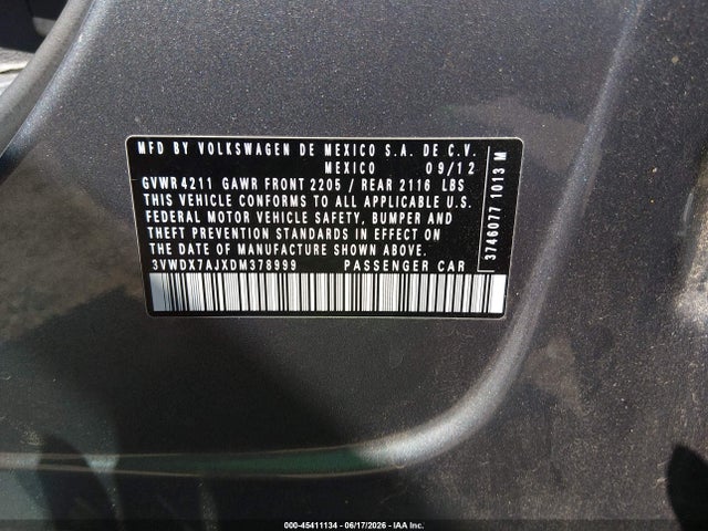 Продажа на аукционе авто 2013 Volkswagen Jetta 2.5l Se, vin: 3VWDX7AJXDM378999, номер лота: 45411134