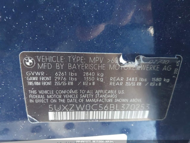Aukcja sprzedaży 2011 Bmw X5 Xdrive35d, vin: 5UXZW0C56BL370253, numer aukcji: 45411171