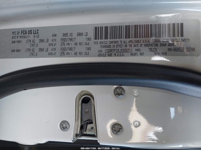 45411184 :رقم المزاد ، 1C6RR7FG9JS326211 vin ، 2018 Ram 1500 Tradesman  4x4 6'4 Box مزاد بيع